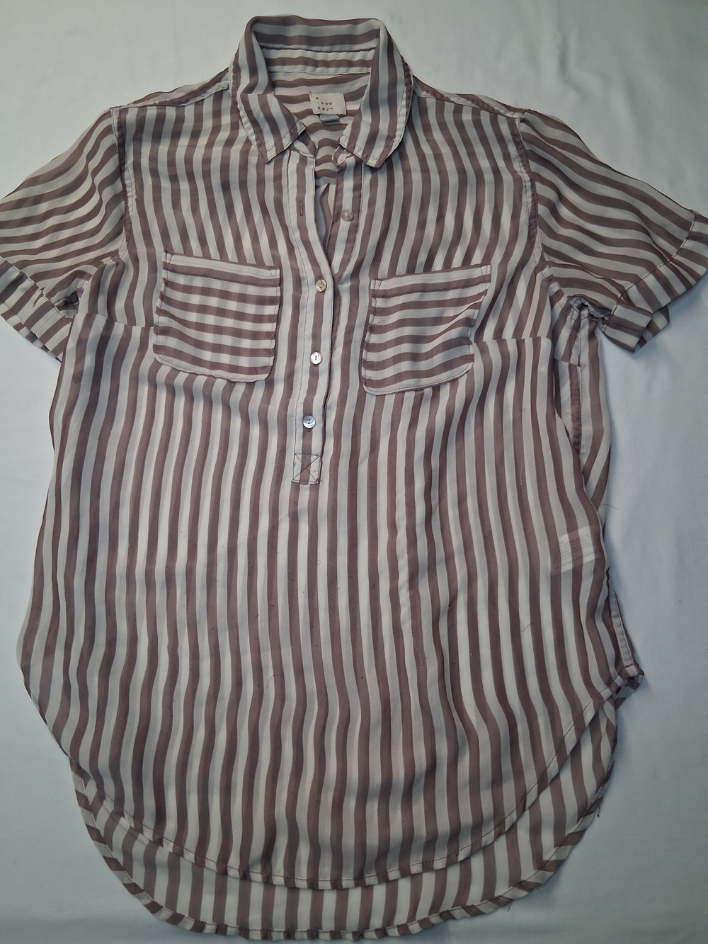 a new day Striped Short-Sleeve Button-Front Blouse - Cream & Brown